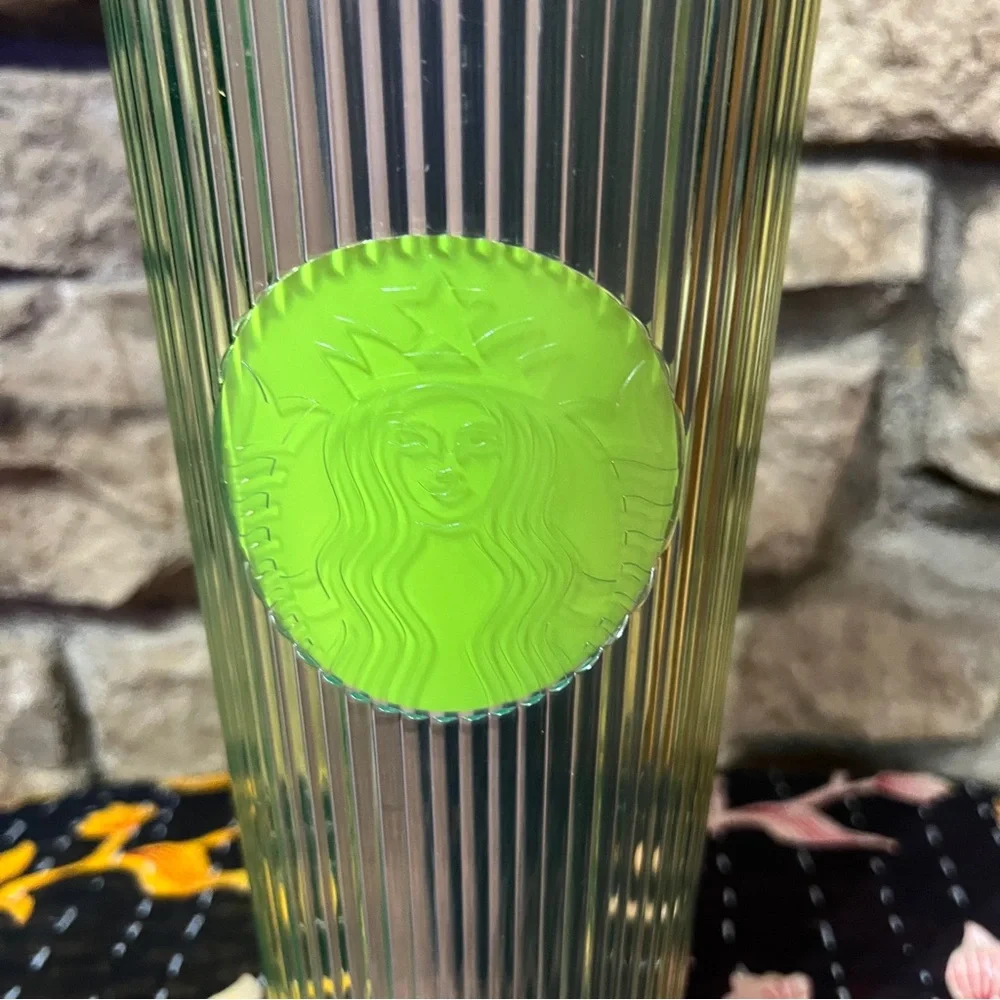 NWT Starbucks 2025 Neon Translucent Lime & Lilac Pleated Venti Tumbler 24oz